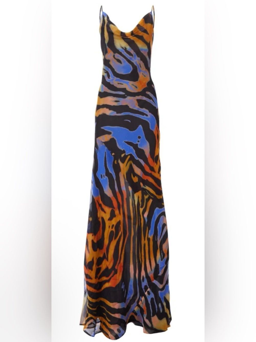 Rat & Boa Blue, Orange and Black Abstract Maxi Slip Skirt